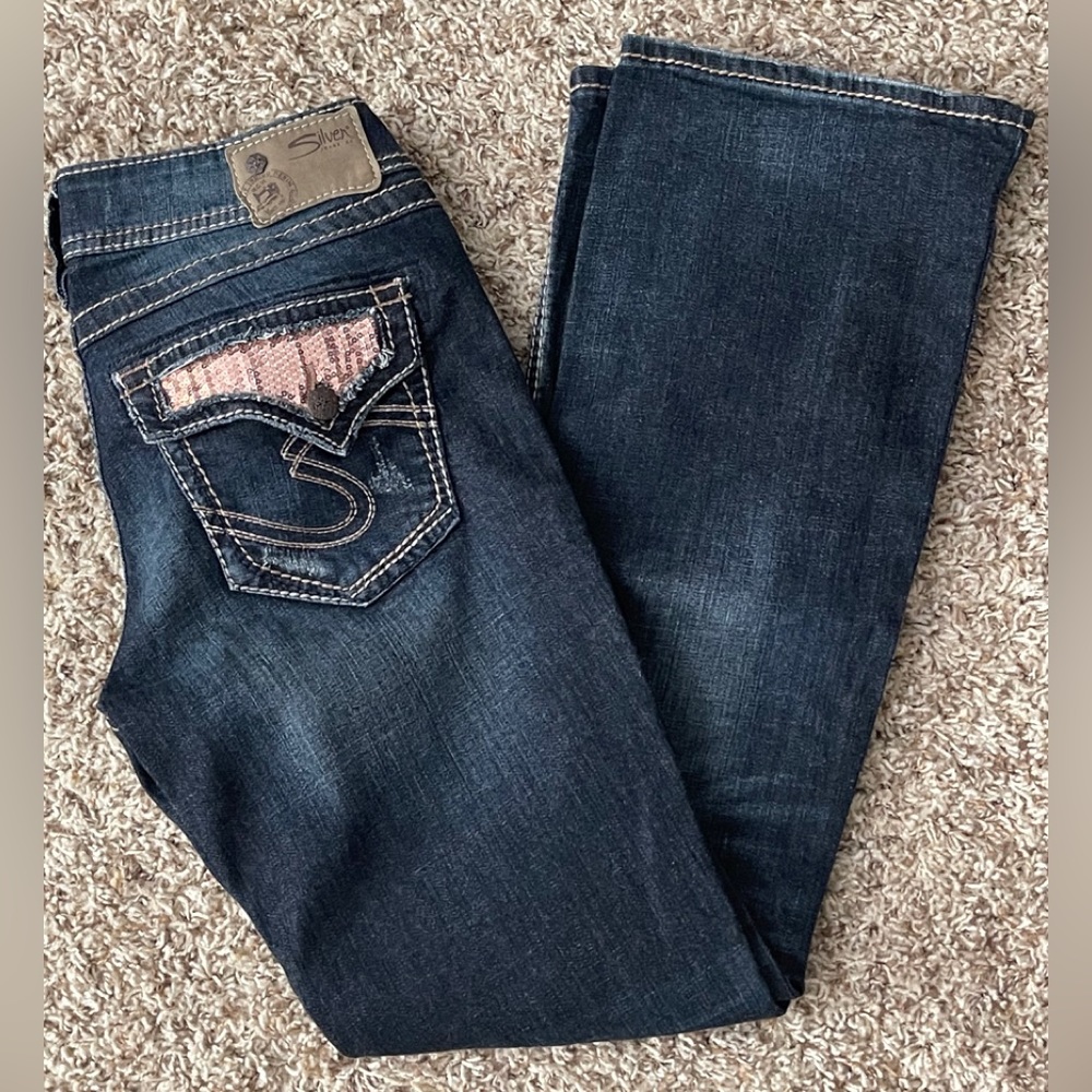 Sequin Pocket Silver Jeans (Suki)